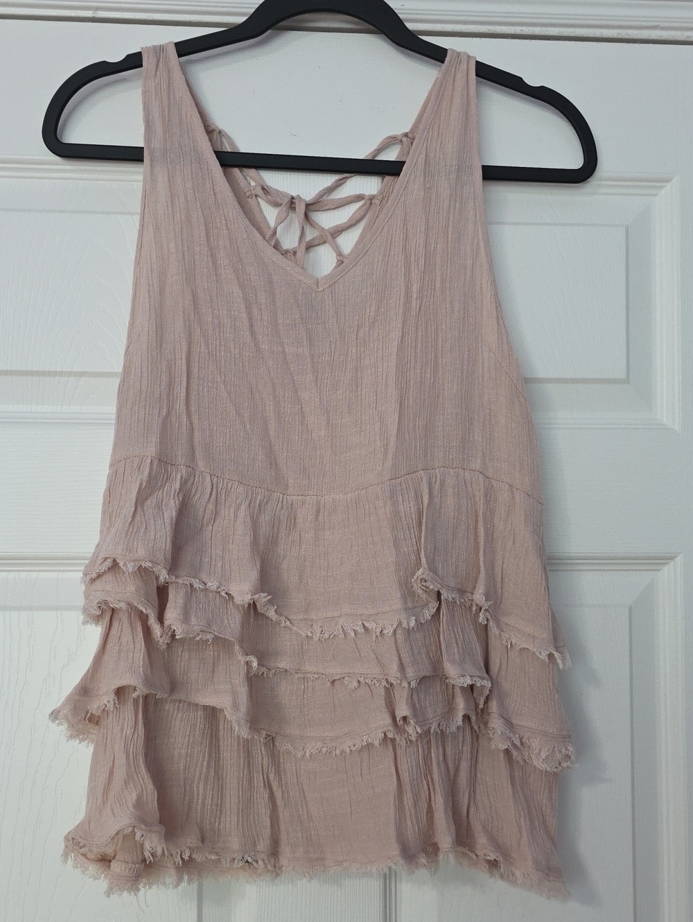 Women's Sleeveless Ruffle Tank Top - Blush Pink